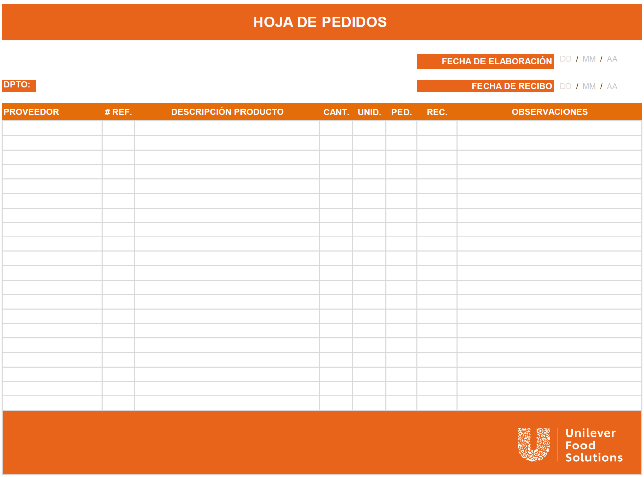 Plantilla Orden de Pedidos